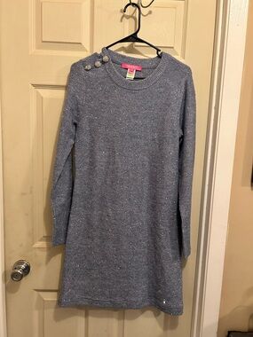 Lilly Pulitzer Sparkle Knit Light Blue Long Sleeve Dress w/ Shoulder Buttons- M